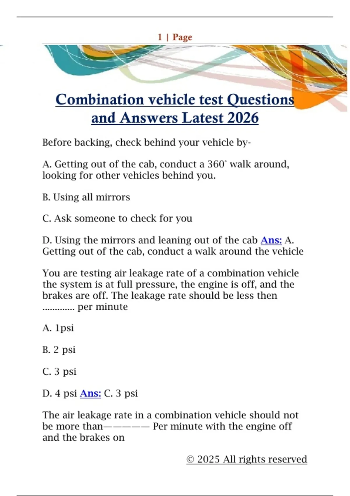Combination vehicle test Questions and Answers Latest 2026 ...