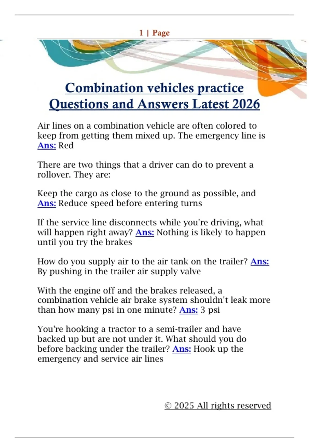 Combination vehicles practice Questions and Answers Latest 2026 ...