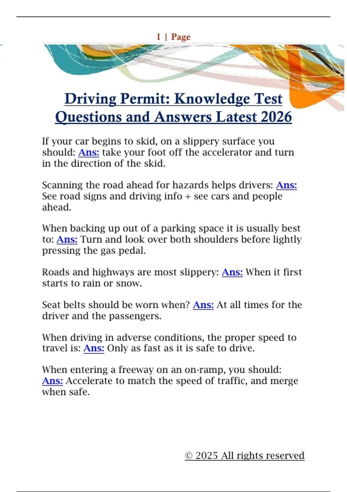 Driving Permit: Knowledge Test Questions and Answers Latest 2026 ...