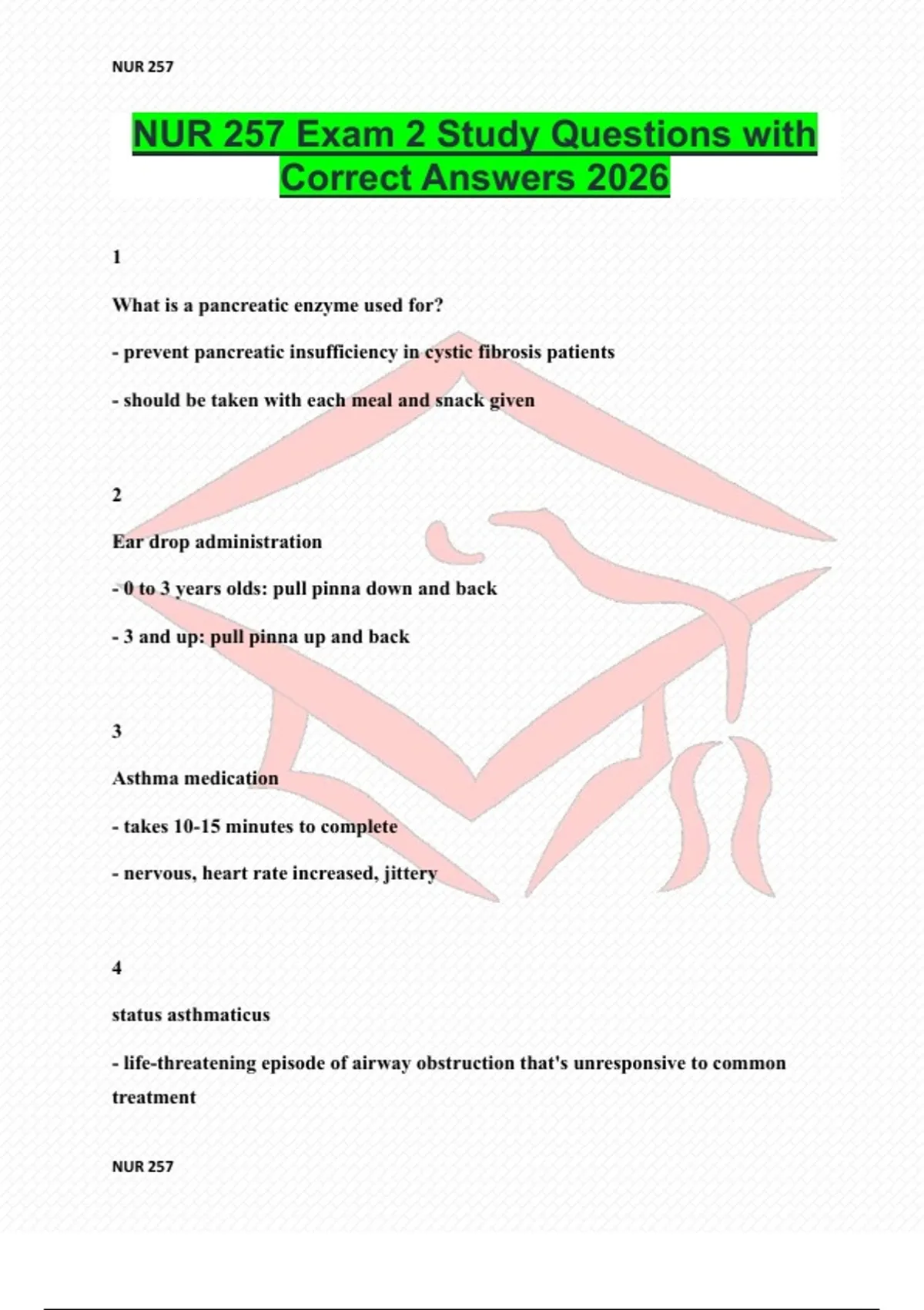NUR 257 Exam 2 Study Questions with Correct Answers 2026 - NUR 257 ...