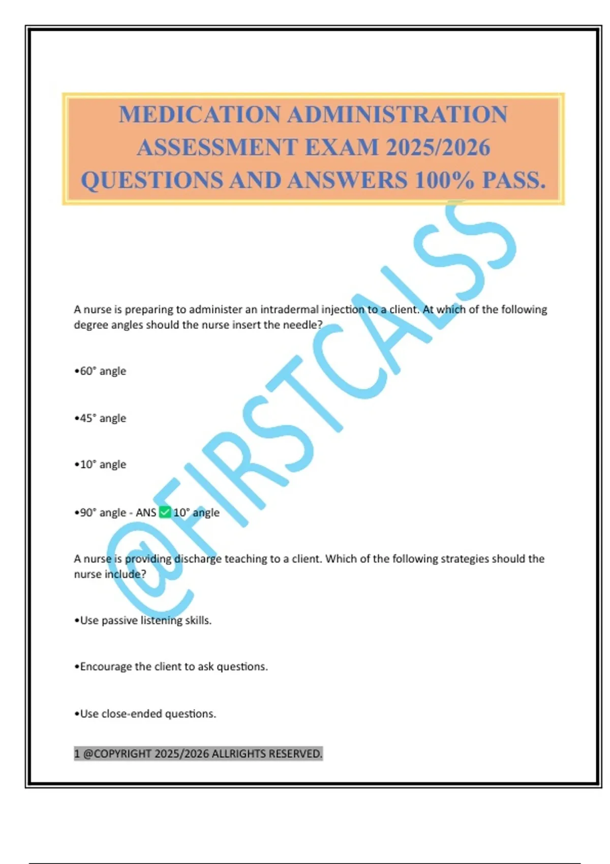 MEDICATION ADMINISTRATION ASSESSMENT EXAM 2025/2026 QUESTIONS AND ...