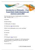 Introduction to Philosophy - Final  Exam Study Guide Questions and  Answers Latest 2026