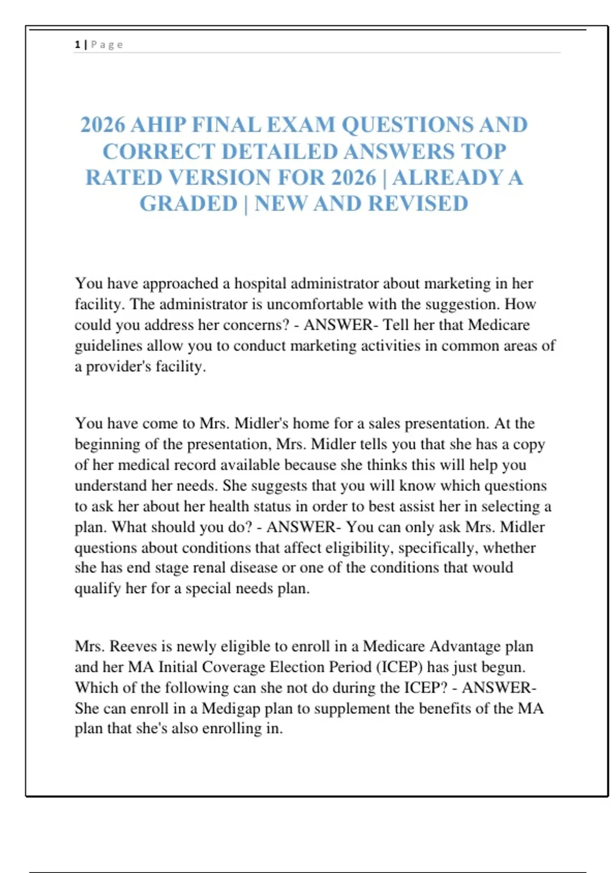 2026 AHIP FINAL EXAM QUESTIONS AND CORRECT DETAILED ANSWERS TOP RATED ...