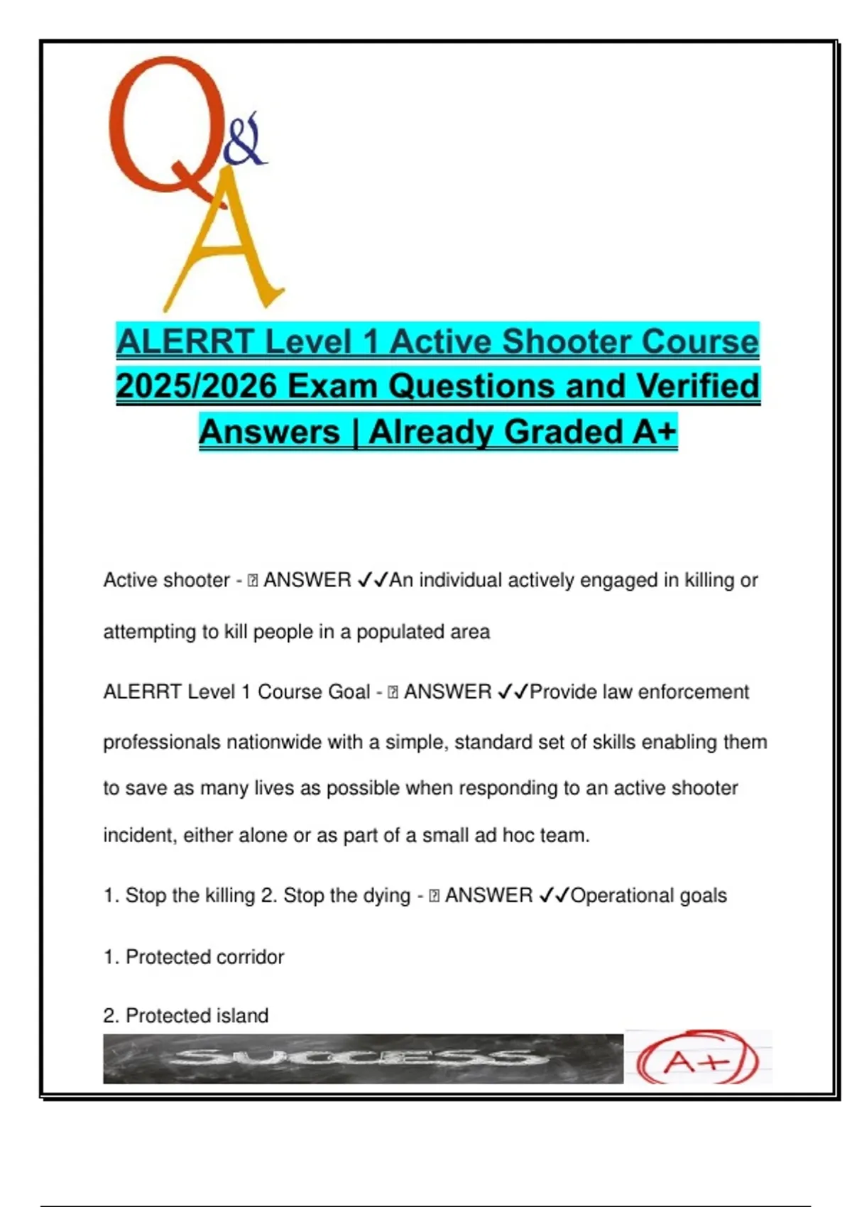 ALERRT Level 1 Active Shooter Course 2025/2026 | Verified Q&A | Tactics ...