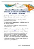 Missed and Stuck Exam Questions -  Colorado Real Estate School Questions  and Answers Latest 202