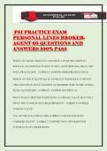 PSI PRACTICE EXAM PERSONAL LINES BROKER- AGENT 60 QUESTIONS AND ANSWERS 100&percnt; PASS