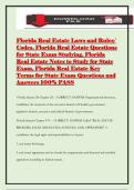 Florida Real Estate Laws and Rules&sol; Codes&comma; Florida Real Estate Questions for State Exam Studying&comma; Florida Real Estate Notes to Study for State Exam&comma; Florida Real Estate Key Terms for State Exam Questions and Answers 100&percnt; PASS