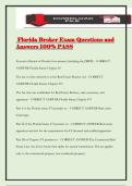 Florida Broker Exam Questions and Answers 100&percnt; PASS