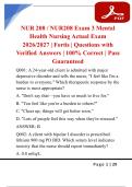 NUR 208 &sol; NUR208 Exam 3 Mental Health Nursing Actual Exam 2026&sol;2027 &vert; Fortis &vert; Questions with Verified Answers &vert; 100&percnt; Correct &vert; Pass Guaranteed