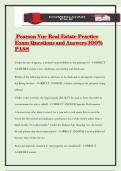 Pearson Vue Real Estate Practice Exam Questions and Answers 100&percnt; PASS