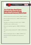 New York State Real Estate Salesperson Licensing Exam Questions and Answers 100&percnt; PASS
