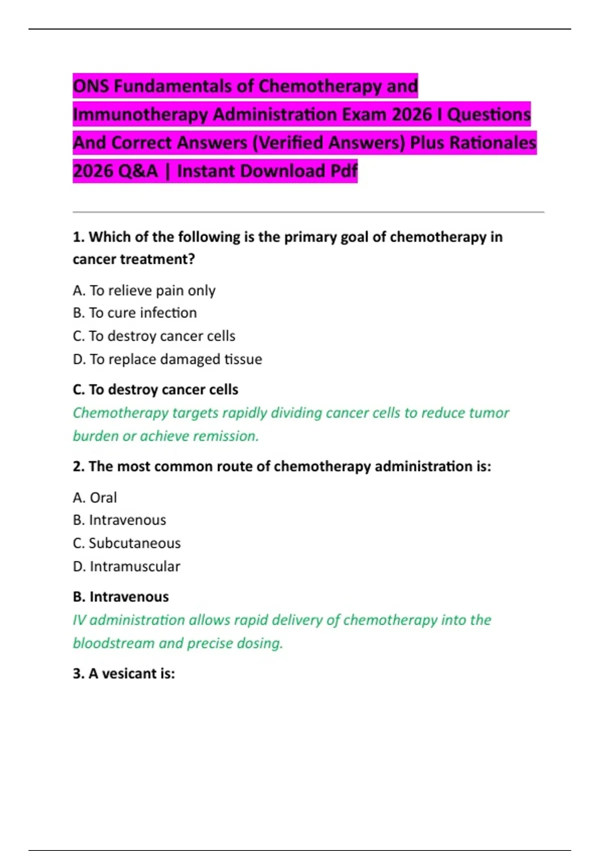 ONS Fundamentals of Chemotherapy and Immunotherapy Administration Exam ...