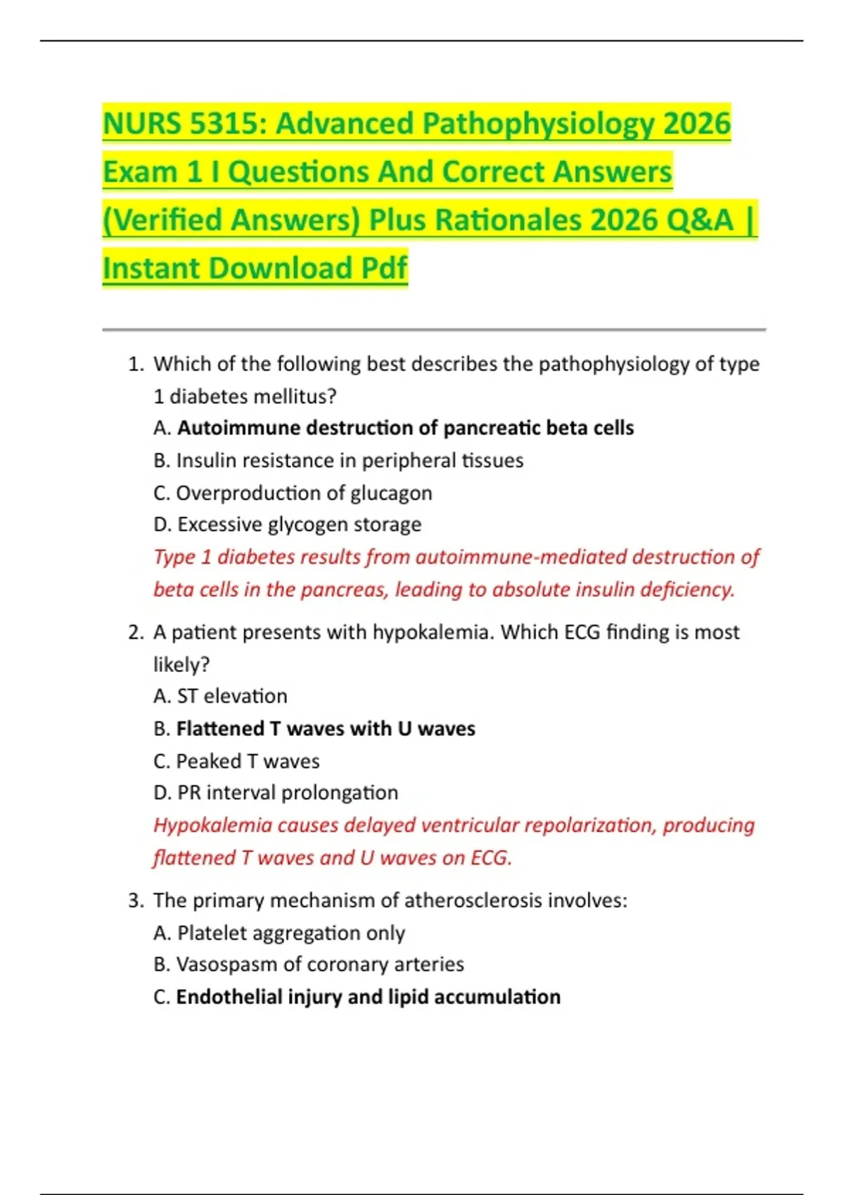 NURS 5315: Advanced Pathophysiology 2026 Exam 1 I Questions And Correct ...