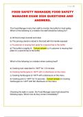 Food Safety Manager &vert; Food Safety Manager Exam 2026 &vert; Complete Questions and Verified Answers