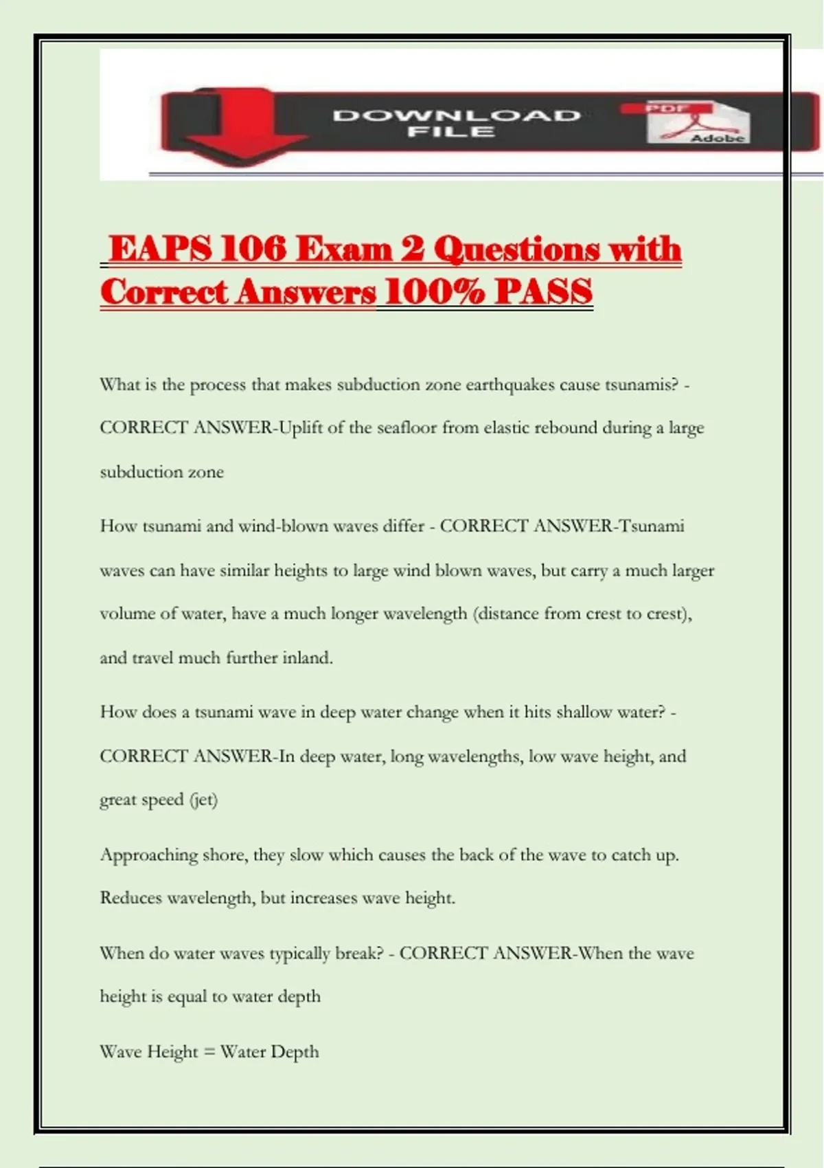 EAPS 106 Exam 2 Questions with Correct Answers 100% PASS - EAPS 106 ...