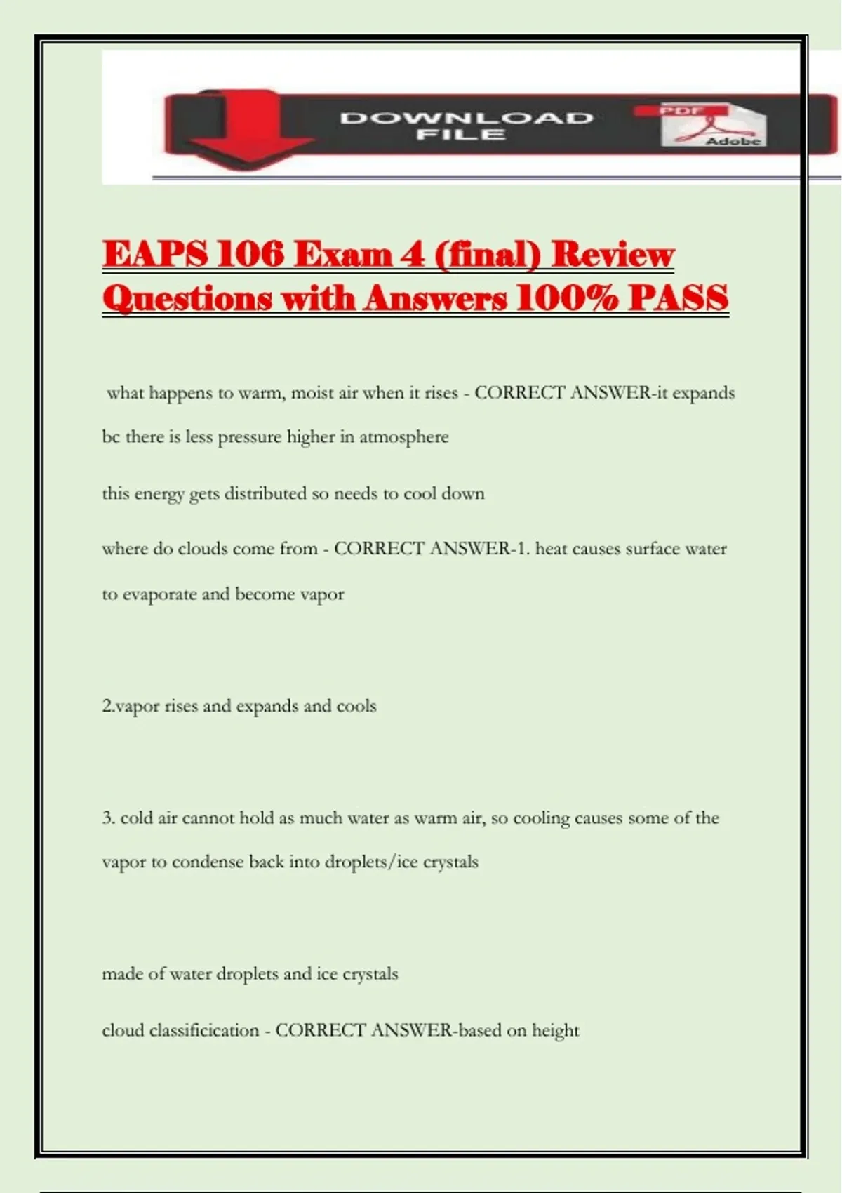 EAPS 106 Exam 4 (final) Review Questions with Answers 100% PASS - EAPS ...