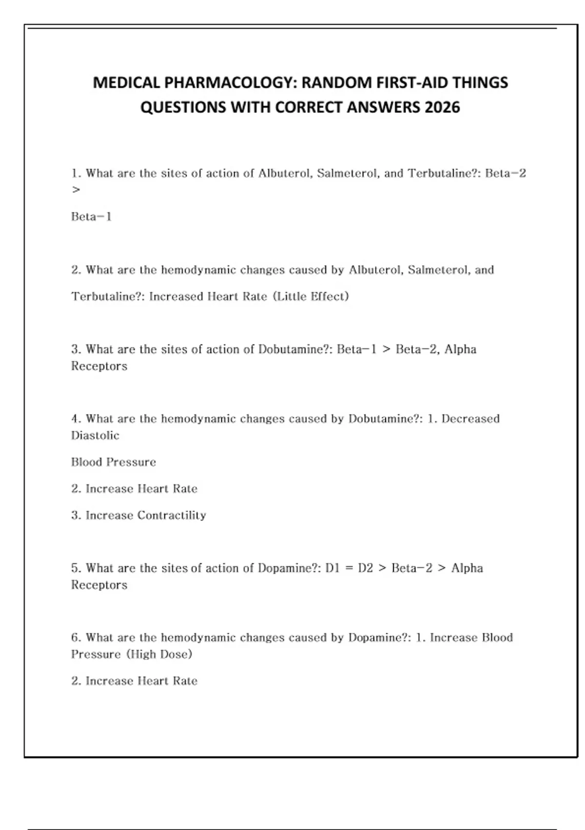 Random. Medical Doc MEDICAL PHARMACOLOGY: RANDOM FIRST-AID THINGS QUESTIONS WITH CORRECT ...