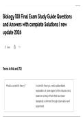 Biology 100 Final Exam Study Guide Questions and Answers with complete Solutions &vert; new update 2026