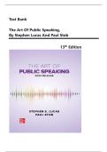 Test Bank for The Art of Public Speaking&comma; 13th Edition by Stephen Lucas And Paul Stob&comma; All Chapters &vert;&vert; Complete A&plus; Guide 2026
