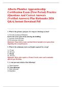Alberta Plumber Apprenticeship  Certification Exam &lpar;First Period&rpar; Practice  &lpar;Questions And Correct Answers  &lpar;Verified Answers&rpar; Plus Rationales 2026  Q&A&vert; Instant Download Pdf 