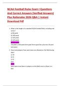 NCAA Football Rules Exam I Questions  And Correct Answers &lpar;Verified Answers&rpar;  Plus Rationales 2026 Q&A &vert; Instant  Download Pdf