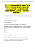 ITIL 4 Foundation EXAM QUESTIONS WITH CORRECT SOLUTIONS&vert;&vert;100&percnt; GUARANTEED PASS&vert;&vert;UPDATED 2026&sol;2027 SYLLABUS&vert;&vert;<<NEWEST VERSION>>