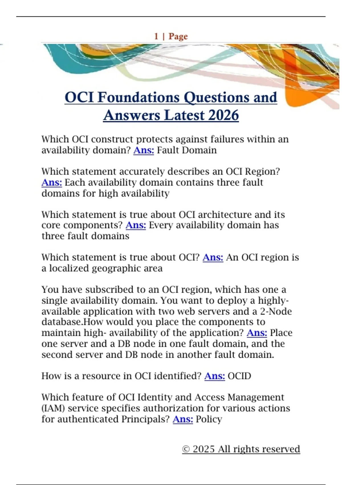 OCI Foundations Questions and Answers Latest 2026 - OCI Foundations ...