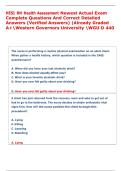 HESI RN Health Assessment Newest Actual Exam  Complete Questions And Correct Detailed  Answers &lpar;Verified Answers&rpar; &vert;Already Graded  A&plus;Western Governors University WGU D 440