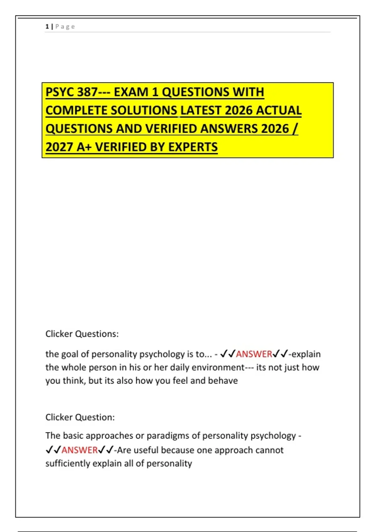 PSYC 387--- EXAM 1 QUESTIONS WITH COMPLETE SOLUTIONS LATEST 2026 ACTUAL ...