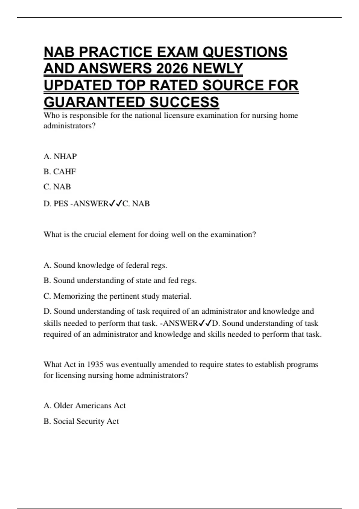 NAB PRACTICE EXAM QUESTIONS AND ANSWERS 2026 NEWLY UPDATED TOP RATED ...
