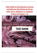 Test Bank for An Introduction to Brain and Behavior&comma; 6th Edition by Bryan Kolb&comma; Ian Q&period; Whishaw & G&period; Campbell Teskey &lpar;ISBN 9781319107376&rpar; &vert; Chapters 1&ndash;16 Complete &vert; Exam Questions & Verified Answers &vert; Neuroscience & Psychology Exam Prep &vert; Academic Year 202