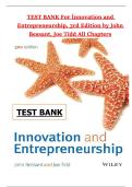 Test Bank for Innovation and Entrepreneurship&comma; 3rd Edition by John Bessant & Joe Tidd &vert; All Chapters Complete &vert; Exam Questions & Verified Answers &vert; Business&comma; Innovation & Entrepreneurship Exam Prep