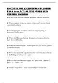 RHODE ISLAND JOURNEYMAN PLUMBER EXAM 2026 ACTUAL TEST PAPER WITH VERIFIED ANSWERS
