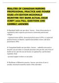 REALITIES OF CANADIAN NURSING PROFESSIONAL PRACTICE AND POWER ISSUES 5TH EDITION MCDONALD MCINTYRE TEST BANK ACTUAL EXAM SCRIPT 2026 FULL QUESTIONS AND CORRECT ANSWERS