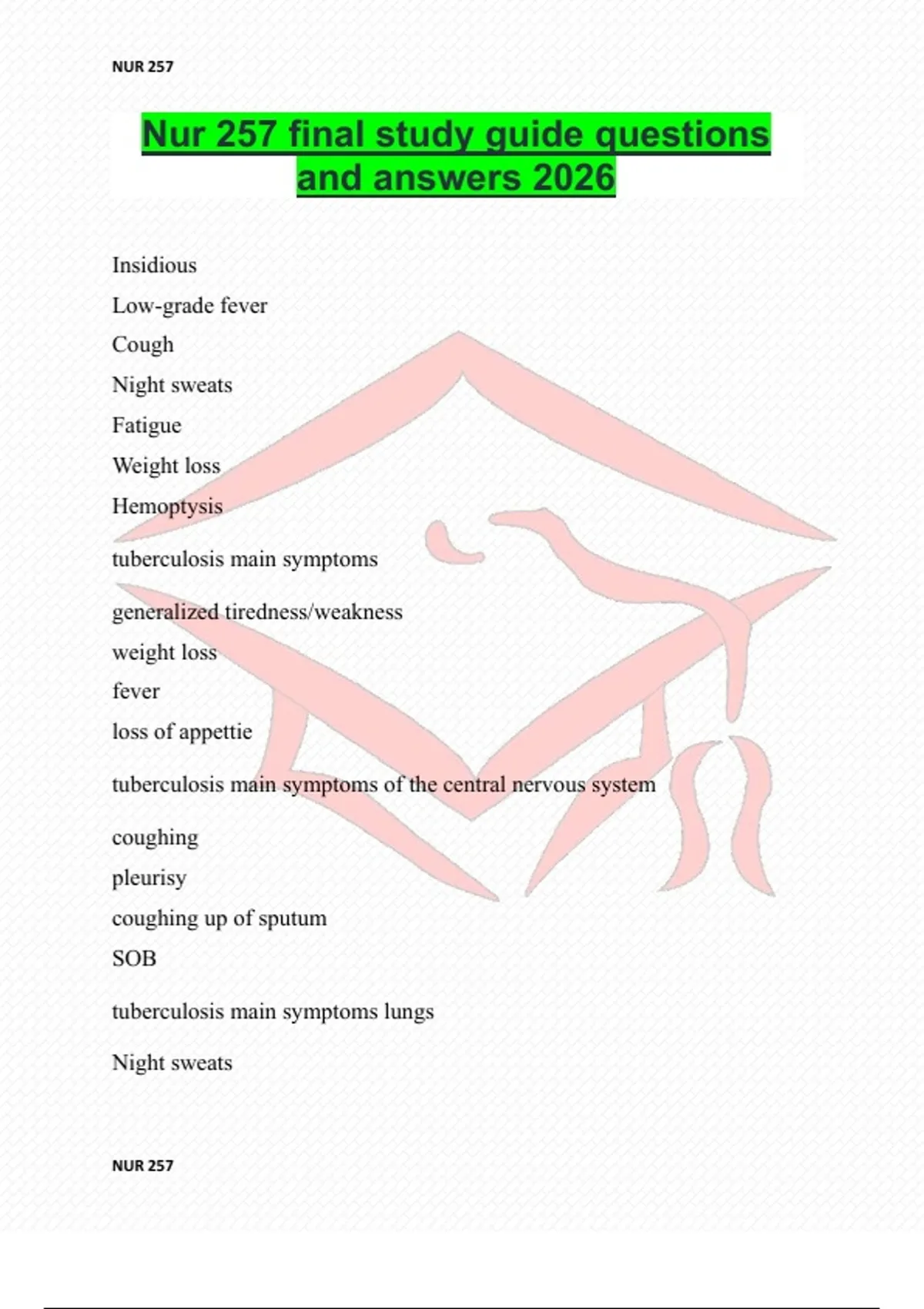 Nur 257 final study guide questions and answers 2026 - Nur 257 ...