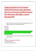 California Registered Tax Preparer  &lpar;CRTP&sol;CTEC&rpar; Practice Exam Questions  And Correct Answers &lpar;Verified Answers&rpar;  Plus Rationales 2025 Q&A &vert; Instant  Download Pdf