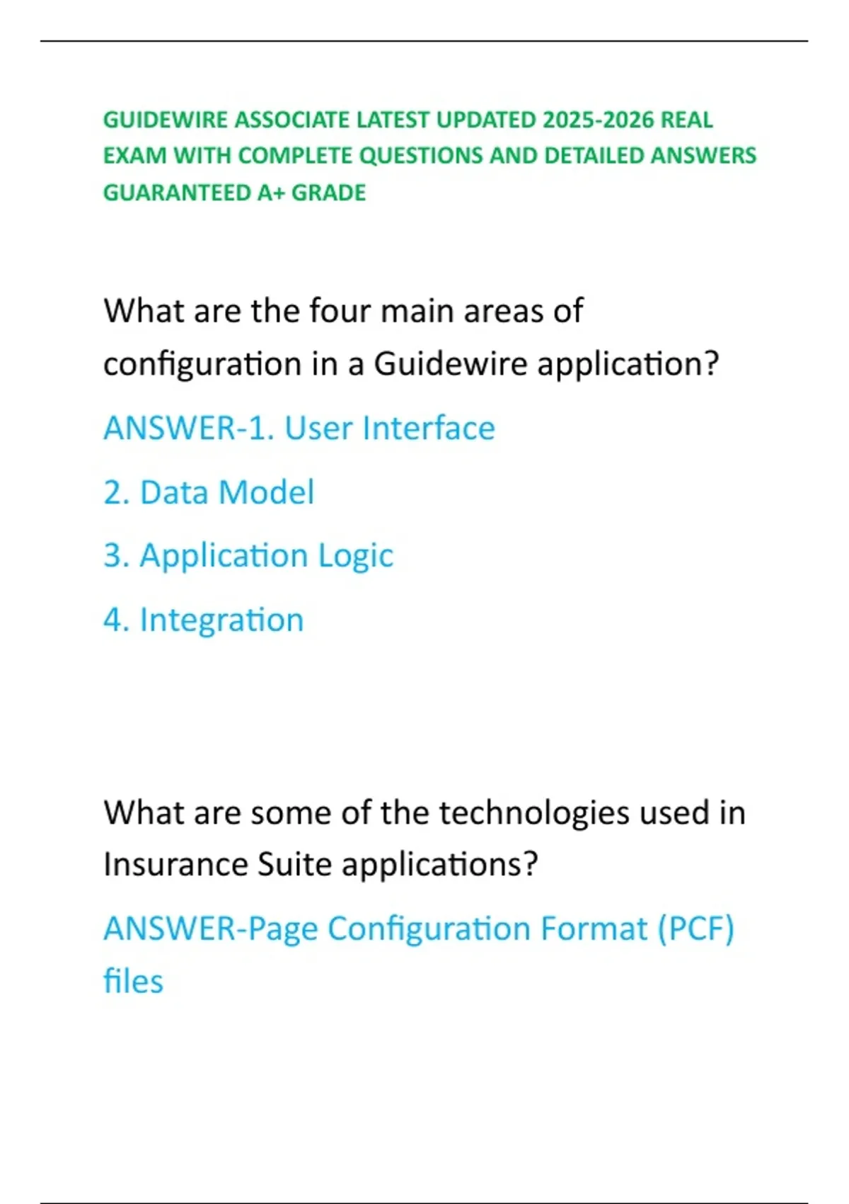 Question Associate GUIDEWIRE ASSOCIATE LATEST UPDATED REAL EXAM WITH COMPLETE QUESTIONS ...