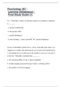 Psychology 387 - Learning &lpar;Athabasca&rpar; - Final Study Guide &lpar;1&rpar; Latest Update Exam 500 Questions and 100&percnt; Verified Correct Answers Guaranteed A&plus;