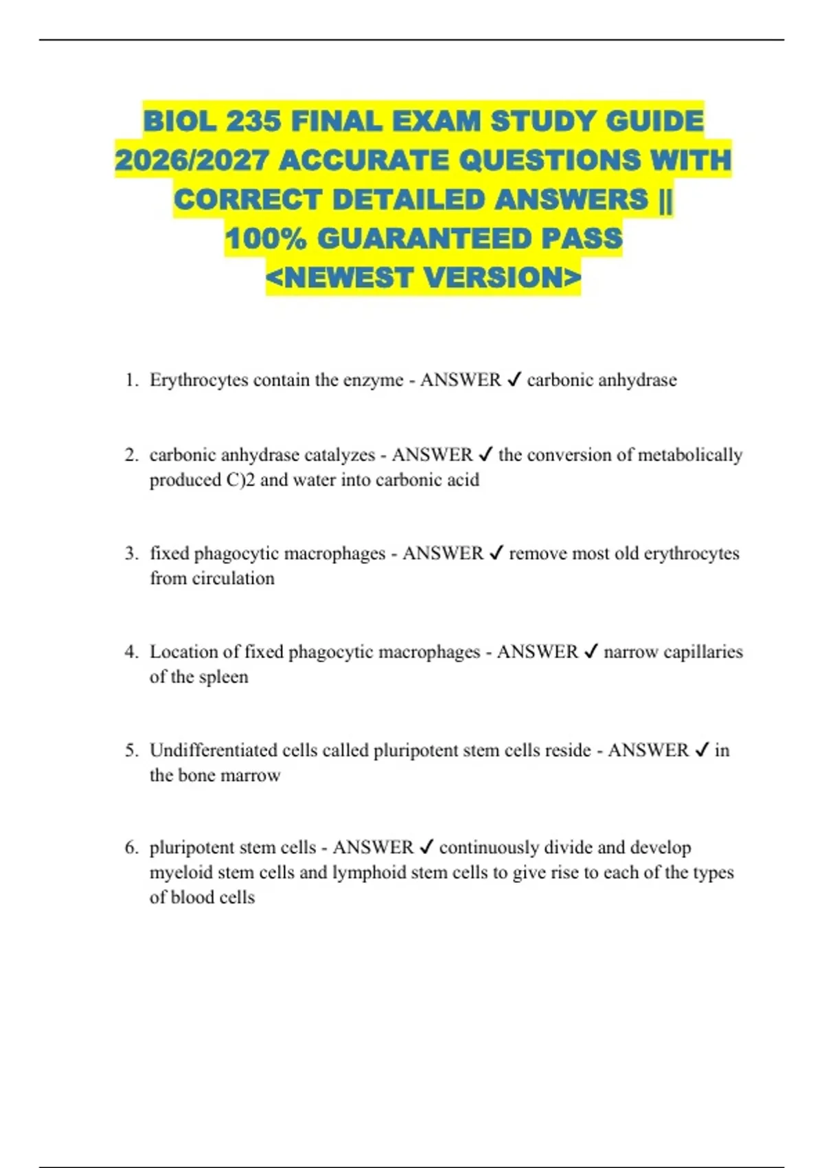 BIOL 235 FINAL EXAM STUDY GUIDE 2026/2027 ACCURATE QUESTIONS WITH ...