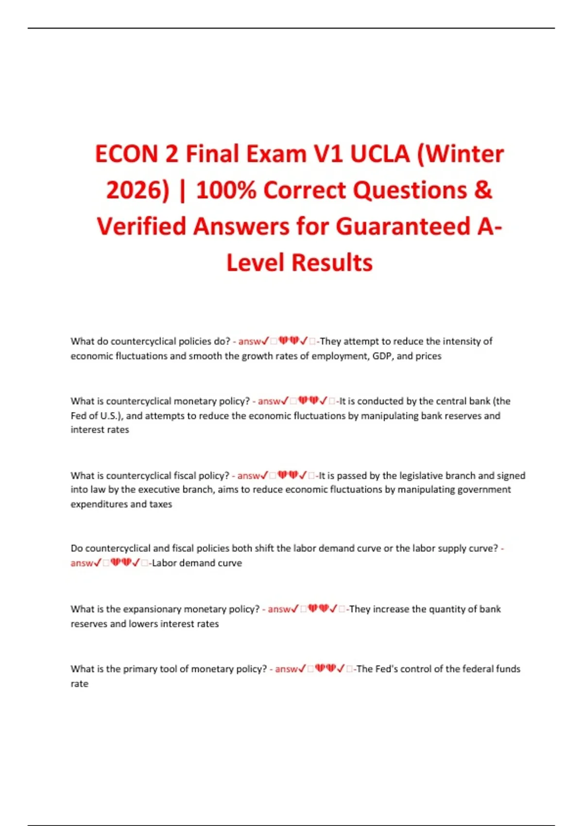 ECON 2 Final Exam V1 UCLA (Winter 2026) | 100% Correct Questions ...