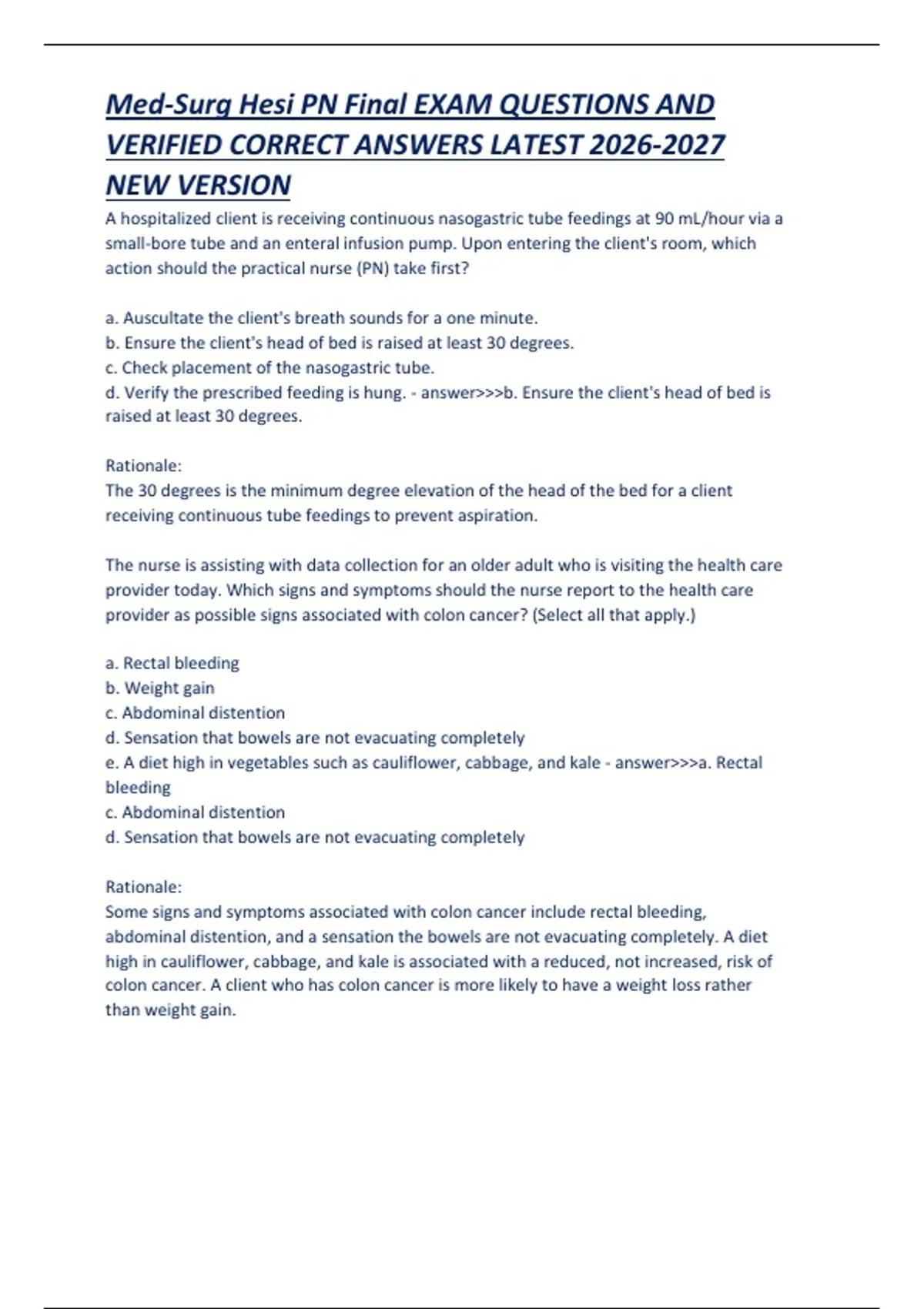 Med-Surg Hesi PN Final EXAM QUESTIONS AND VERIFIED CORRECT ANSWERS ...