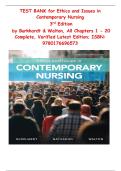 Test Bank for Ethics and Issues in Contemporary Nursing 3rd Canadian Edition &vert; Burkhardt & Walton &vert; All Chapters 1-20 &vert; ISBN 9780176696573 &vert; Complete Verified Solutions