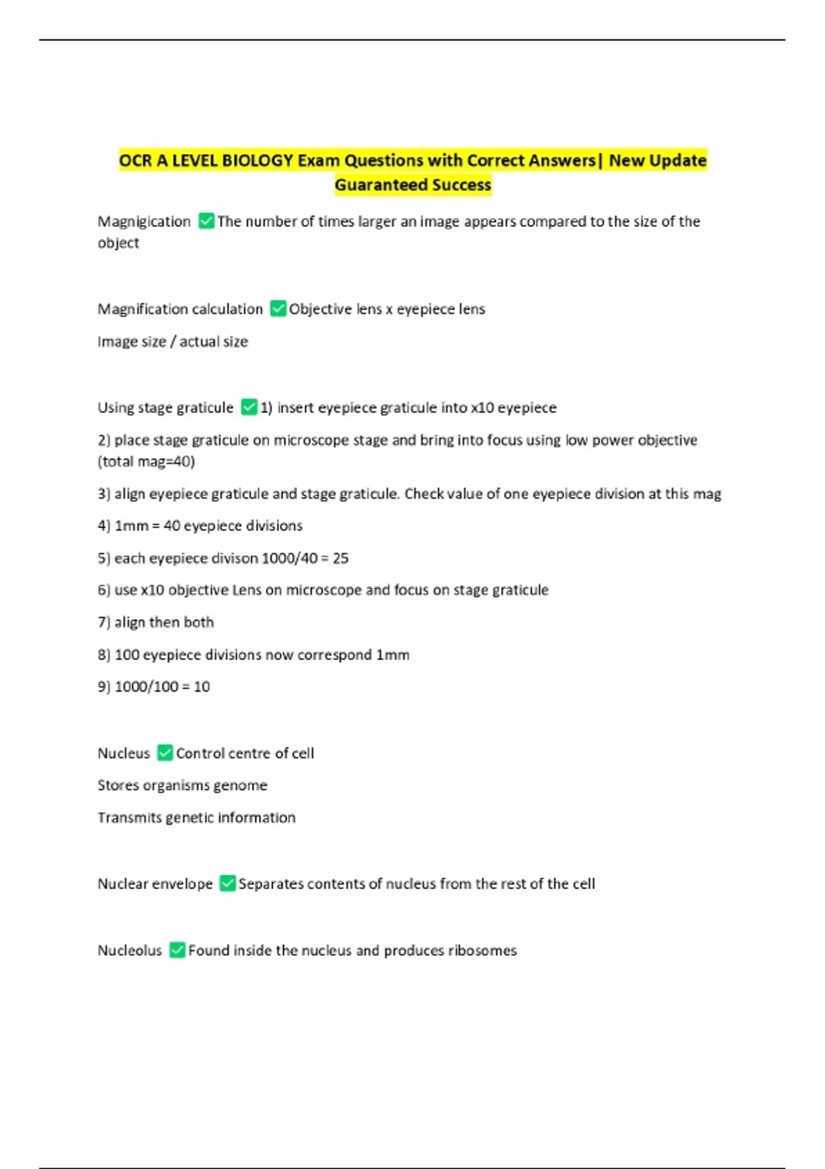 OCR A LEVEL BIOLOGY Exam Questions with Correct Answers| New Update ...