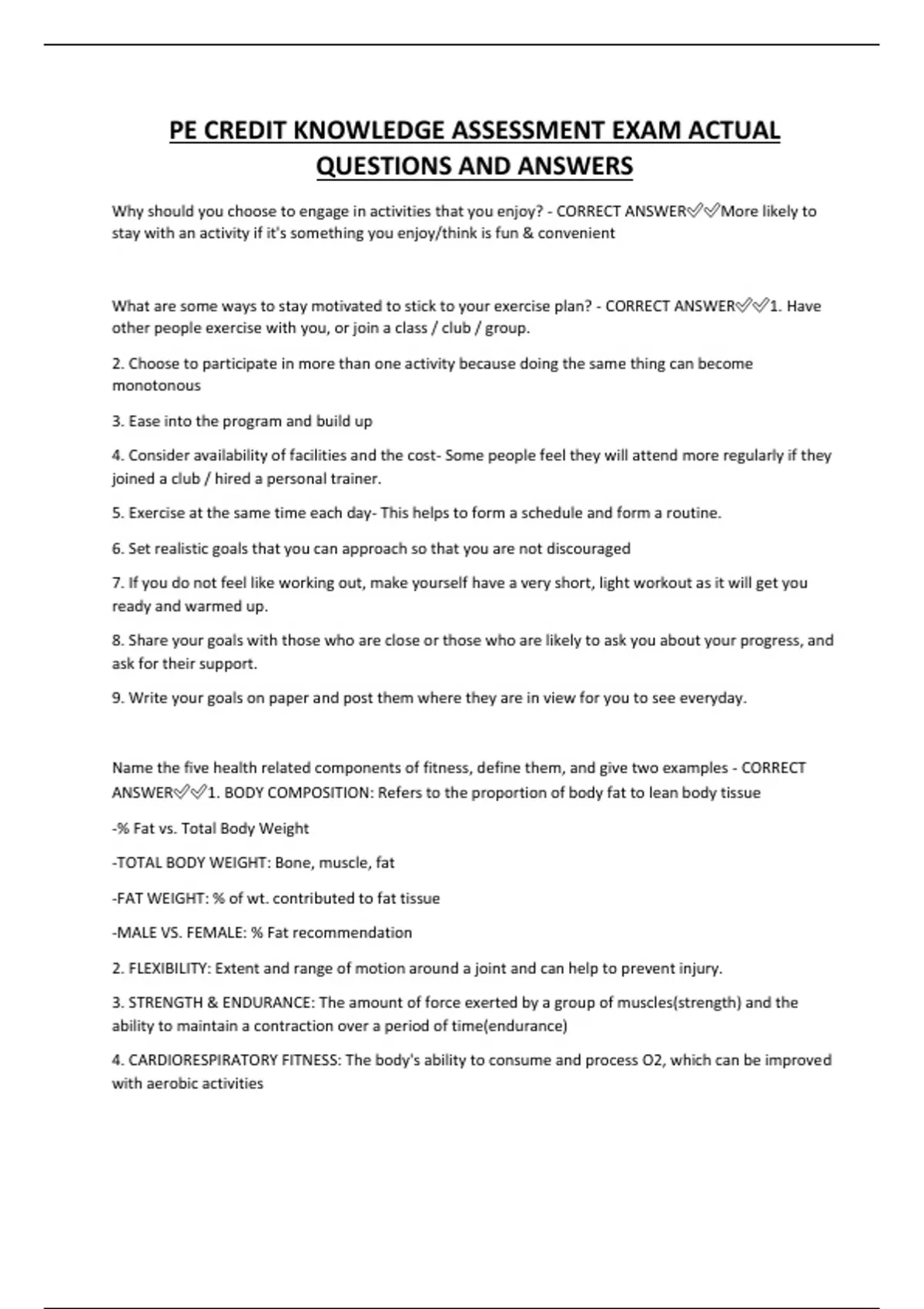 PE CREDIT KNOWLEDGE ASSESSMENT EXAM ACTUAL QUESTIONS AND ANSWERS - PE ...