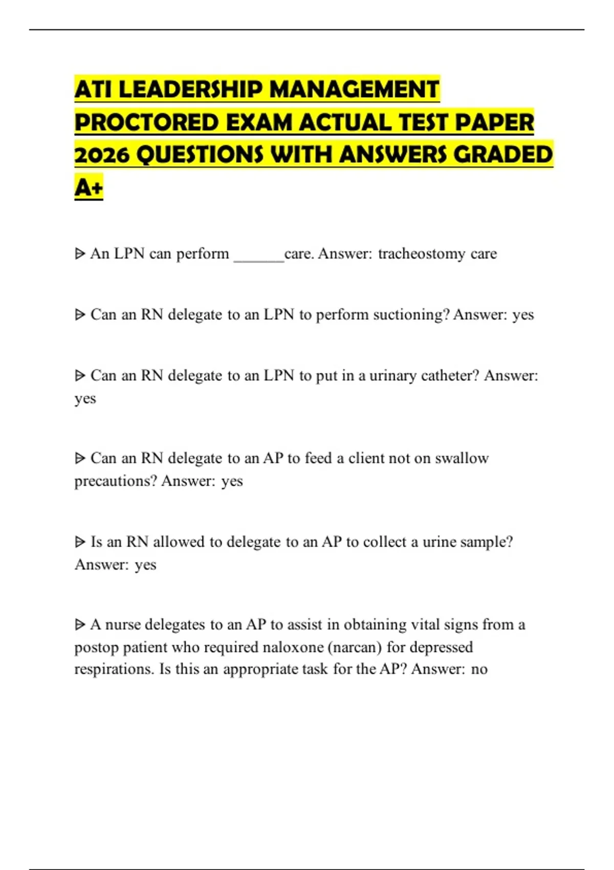 ATI LEADERSHIP MANAGEMENT PROCTORED EXAM ACTUAL TEST PAPER 2026 ...