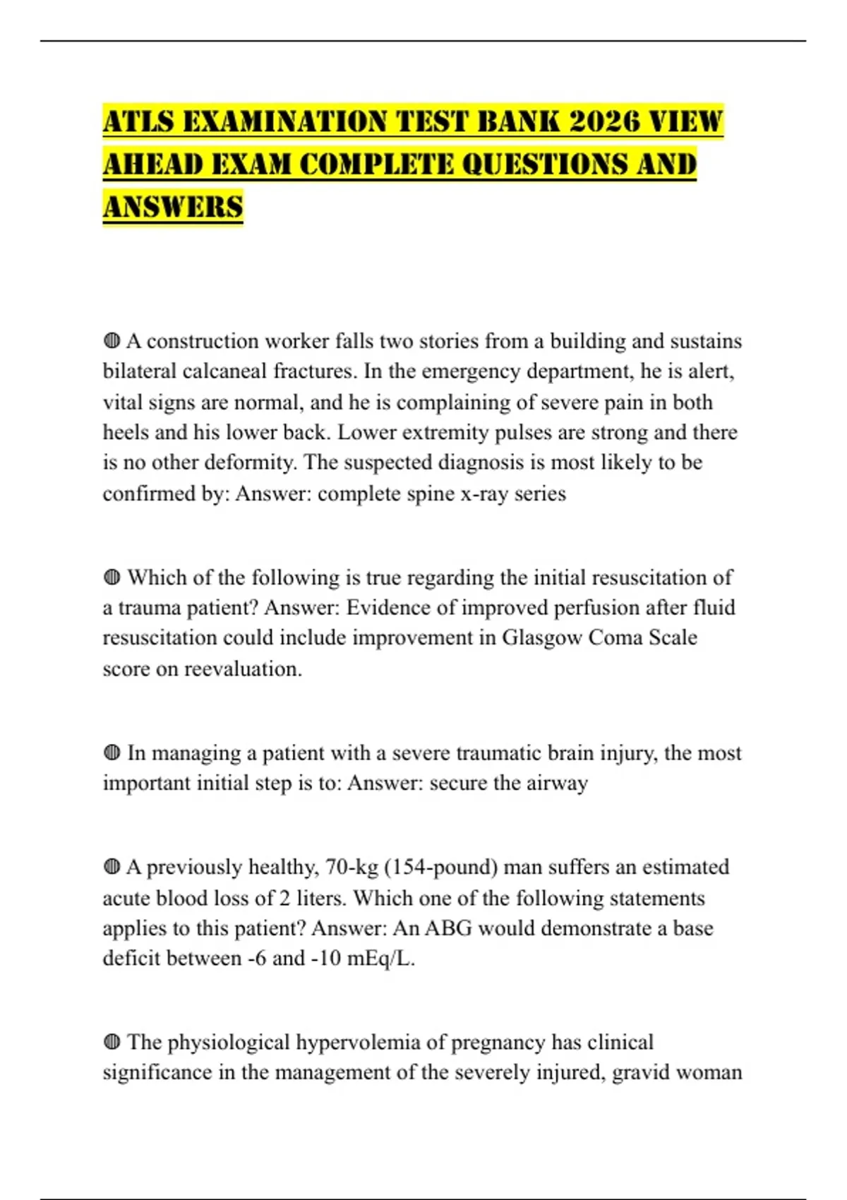 ATLS EXAMINATION TEST BANK 2026 VIEW AHEAD EXAM COMPLETE QUESTIONS AND ...