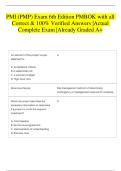 PMI &lpar;PMP&rpar; Exam 6th Edition PMBOK with all Correct & 100&percnt; Verified Answers &vert;Actual Complete Exam &vert;Already Graded A&plus; 