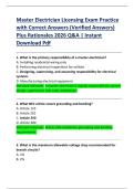 Master Electrician Licensing Exam Practice  with Correct Answers &lpar;Verified Answers&rpar;  Plus Rationales 2026 Q&A &vert; Instant  Download Pdf 