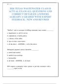 2026 TEXAS WASTEWATER CLASS D ACTUAL EXAM ALL QUESTIONS AND CORRECT DETAILED ANSWERS ALREADY A GRADED WITH EXPERT FEEDBACK &vert; NEW AND REVISED