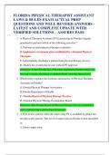 FLORIDA PHYSICAL THERAPIST ASSISTANT  LAWS & RULES EXAM ACTUAL PREP  QUESTIONS AND WELL REVISED ANSWERS -  LATEST AND COMPLETE UPDATE WITH  VERIFIED SOLUTIONS &ndash; ASSURES PASS 